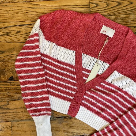 Anthropologie Yoon NWT Cropped Cardigan Lond Sleeve Small Pink & White - Picture 3 of 7